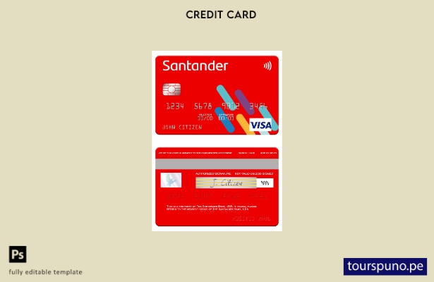lista para imprimir plantilla de tarjeta visa del Banco Santander de EE. UU.