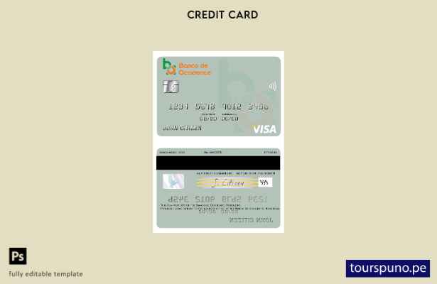lista para imprimir plantilla de tarjeta visa del Banco de Occidente de Honduras