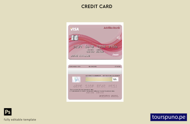 lista para imprimir plantilla de tarjeta visa del banco Addiko de Austria