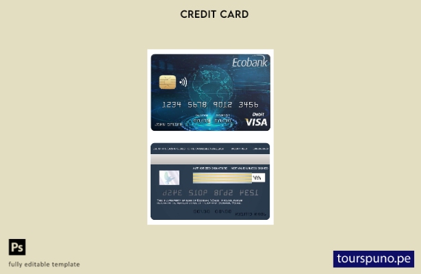 lista para imprimir plantilla de tarjeta visa del banco Chad Ecobank