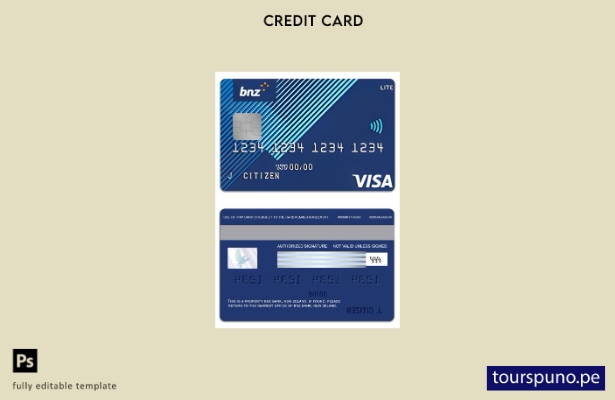 lista para imprimir plantilla de tarjeta visa lite de New Zealand BNZ Bank