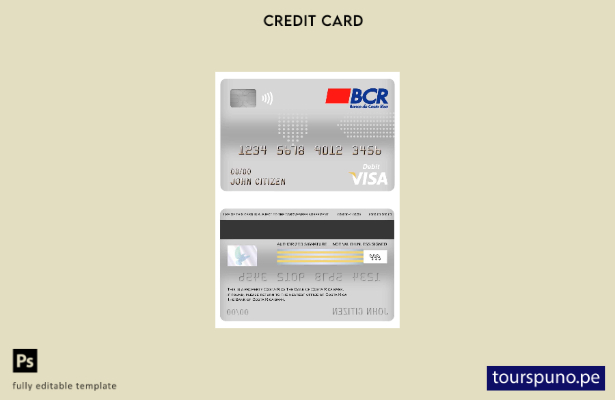 listo para imprimir Costa Rica Plantilla de tarjeta de débito visa bancaria del