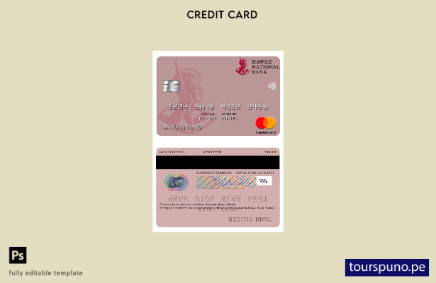 listo para imprimir Hawaii, plantilla de Mastercard del Banco Nacional de Hawaii
