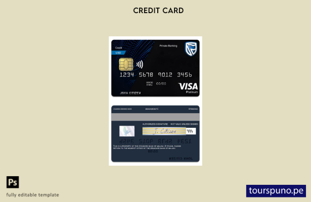 listo para imprimir Malawi Plantilla de tarjeta visa de débito platino de Standa