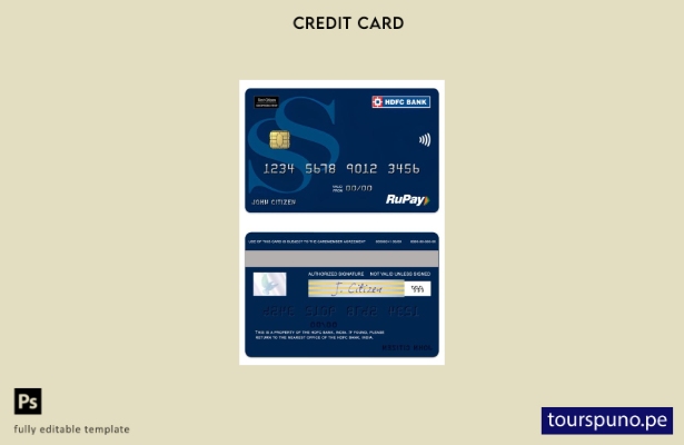listo para imprimir Plantilla de tarjeta de crédito India HDFC Bank RuPay Shoppe