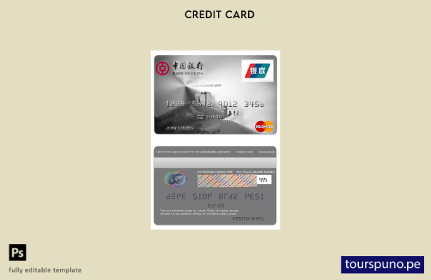 listo para imprimir la plantilla de mastercard platino del banco de China de Chi
