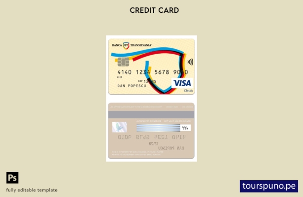 listo para imprimir plantilla de tarjeta clásica visa BT Bank de Rumania
