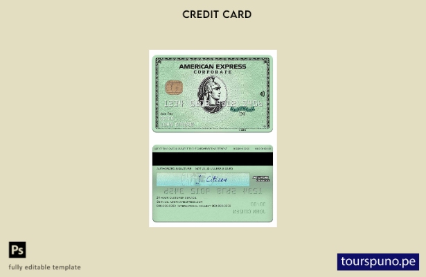 listo para imprimir plantilla de tarjeta corporativa verde amex del banco USA St