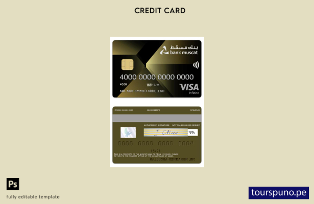 listo para imprimir plantilla de tarjeta de crédito infinita visa Oman Muscat Ba