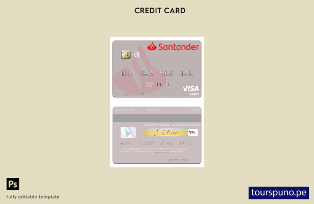 listo para imprimir plantilla de tarjeta de débito visa Banco Santander España
