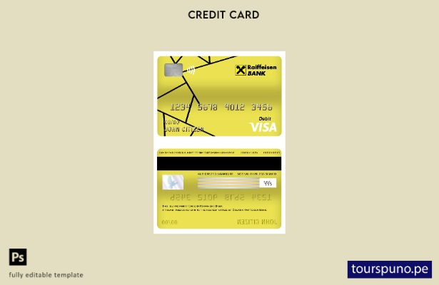 listo para imprimir plantilla de tarjeta de débito visa bancaria Raiffeisen de C