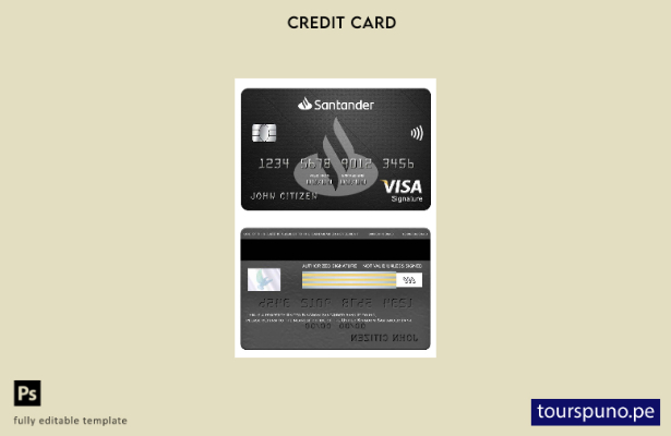 listo para imprimir plantilla de tarjeta de firma de visa del banco Santander de