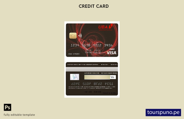 listo para imprimir plantilla de tarjeta de visa de África del Banco Unido de Bu