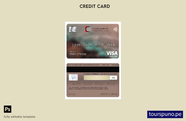 listo para imprimir plantilla de tarjeta electrónica visa bancaria CCEI de Guine
