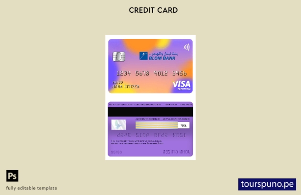 listo para imprimir plantilla de tarjeta electrónica visa del banco Blom de Egip