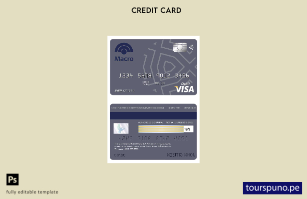 listo para imprimir plantilla de tarjeta visa bancaria de Argentina Banco Macro