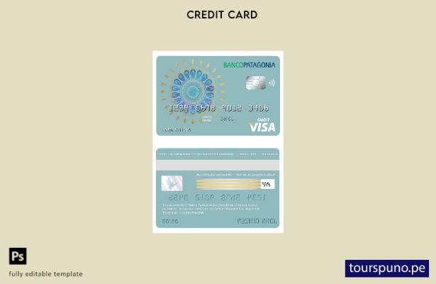 listo para imprimir plantilla de tarjeta visa bancaria de Argentina Banco Patago
