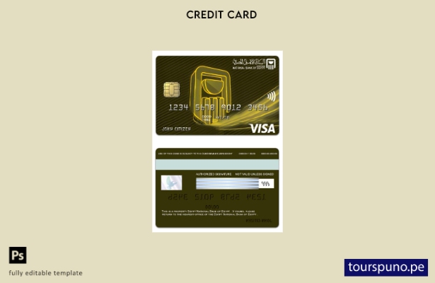 listo para imprimir plantilla de tarjeta visa dorada del Banco Nacional de Egipt
