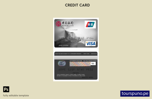 listo para imprimir plantilla de tarjeta visa platino del Banco de China