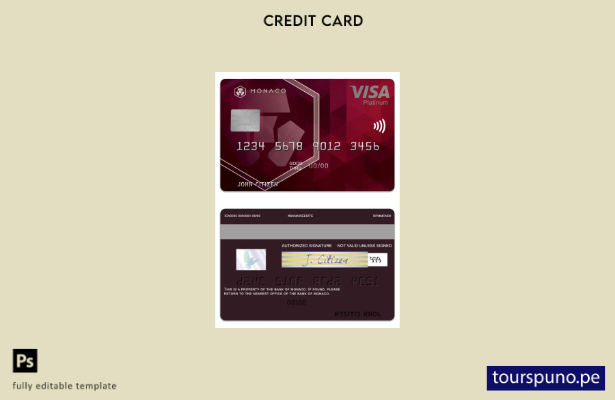 listo para imprimir plantilla de tarjeta visa platino del Banco de Mónaco