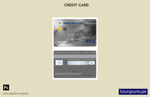listo para imprimir plantilla de tarjeta visa platino del Banco de Santa Lucía