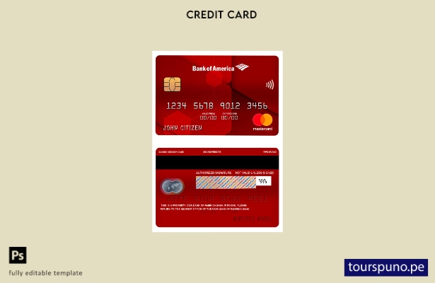 listo para imprimir plantilla roja mastercard del banco USA Bank of America