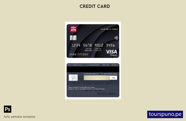 plantilla de tarjeta clásica de visa bancaria ATB de Túnez lista para imprimir