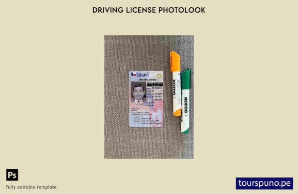 listo para imprimir licencia de conducir de EE. UU. Texas bajo plantilla FRONTAL