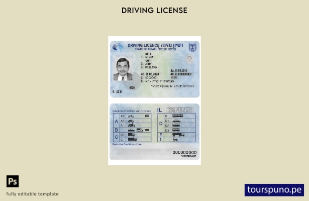 Listo para imprimir la plantilla actual del permiso de conducir de Israel