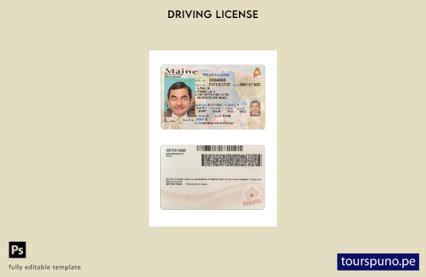 Listo para imprimir la plantilla actual del permiso de conducir de Maine de EE.
