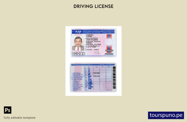 Plantilla de licencia de conducir de Armenia lista para imprimir