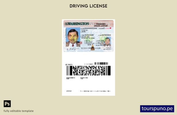 Plantilla de licencia de conducir de EE. UU., Washington, lista para imprimir