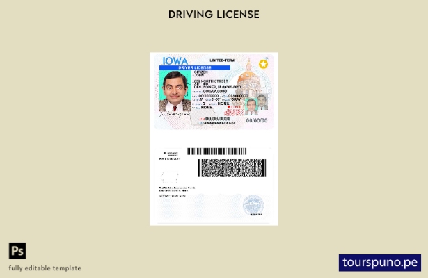 Plantilla de licencia de conducir de Iowa de EE. UU. lista para imprimir