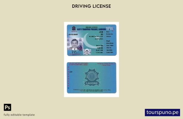 Plantilla de licencia de conducir de Lahore, policía de tránsito de la ciudad de