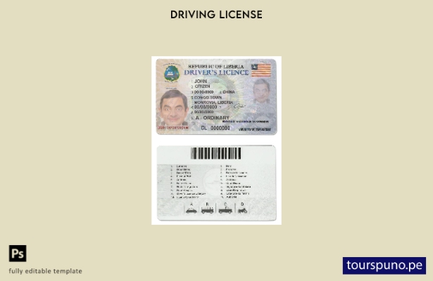 Plantilla de licencia de conducir de Liberia lista para imprimir