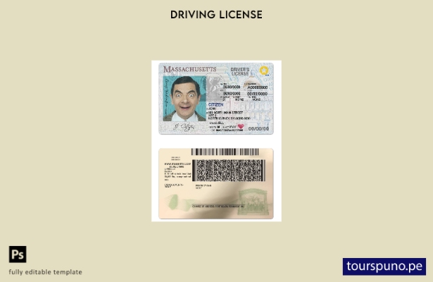 Plantilla de licencia de conducir de Massachusetts de EE. UU. lista para imprimi
