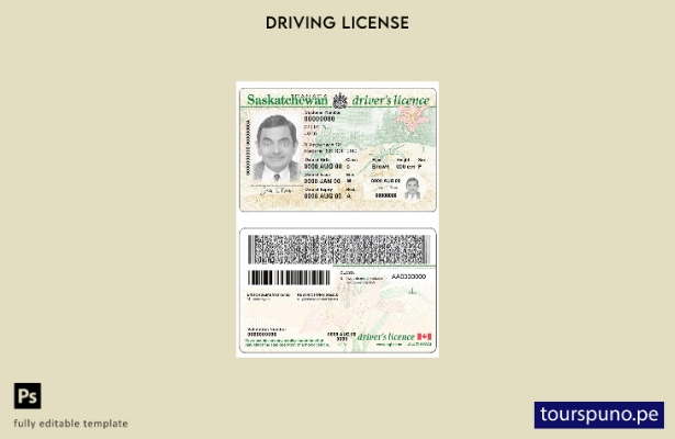 Plantilla de licencia de conducir de Saskatchewan de la provincia de Canadá list