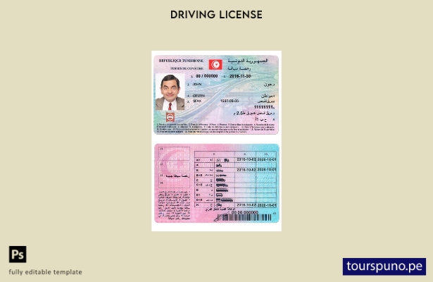 Plantilla de licencia de conducir de Túnez lista para imprimir