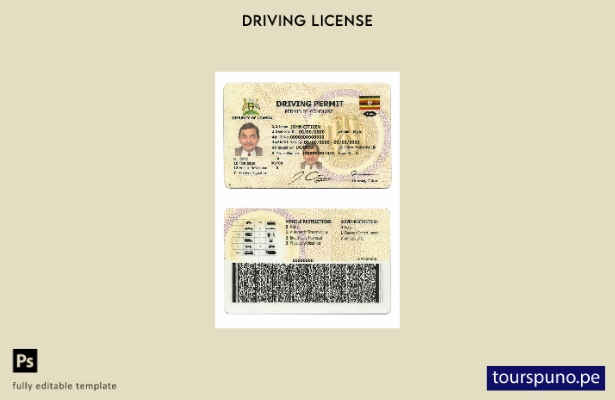 Plantilla de licencia de conducir de Uganda lista para imprimir