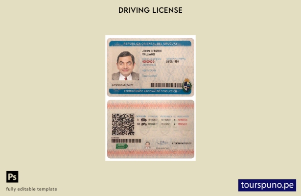 Plantilla de licencia de conducir de Uruguay lista para imprimir