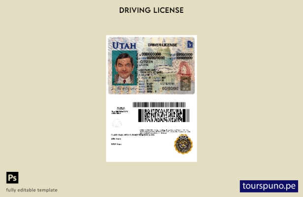 Plantilla de licencia de conducir de Utah de EE. UU. lista para imprimir