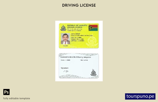 Plantilla de licencia de conducir de Vanuatu lista para imprimir
