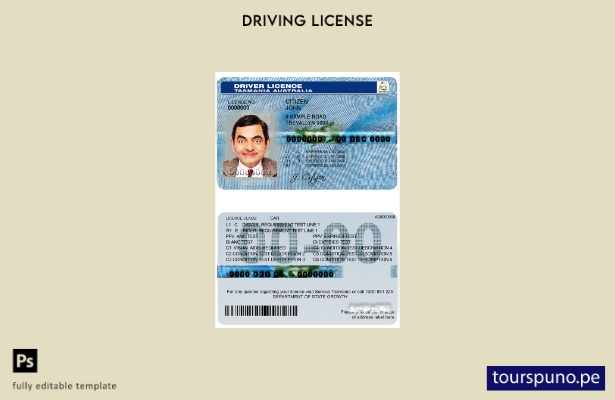 lista para imprimir plantilla de licencia de conducir de Australia Tasmania