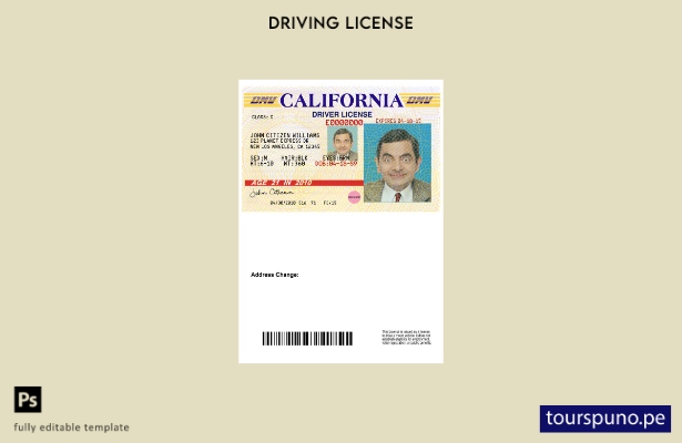 lista para imprimir plantilla de versión de licencia de conducir de California d
