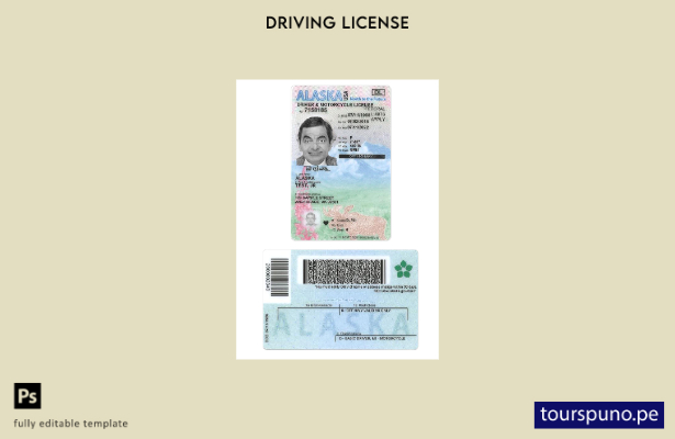 listo para imprimir EE.UU. Alaska bajo plantilla de licencia de conducir