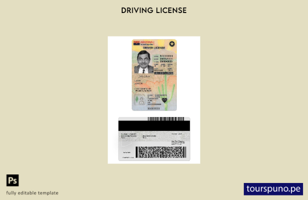 listo para imprimir la licencia de conducir de EE. UU. Arizona bajo la plantilla