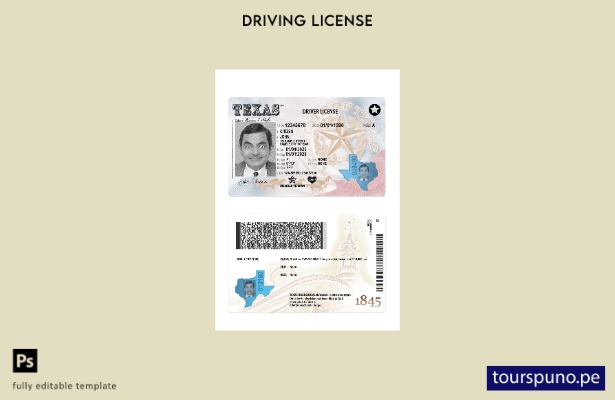 listo para imprimir la plantilla actual del permiso de conducir de EE. UU. Texas