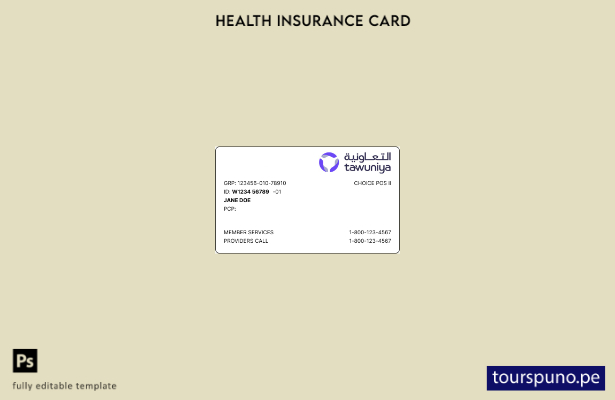 lista para imprimir la plantilla de tarjeta de seguro médico de Arabia Saudita
