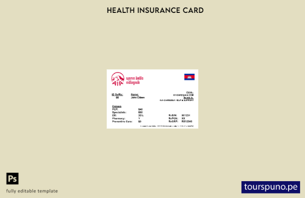 lista para imprimir la plantilla de tarjeta de seguro médico de Camboya