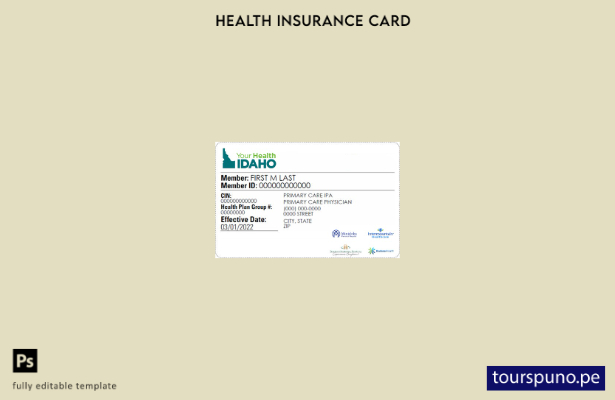 lista para imprimir la plantilla de tarjeta de seguro médico de Idaho